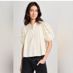Sea New York Salome top 100% cotton ivory M button puff sleeve The Great